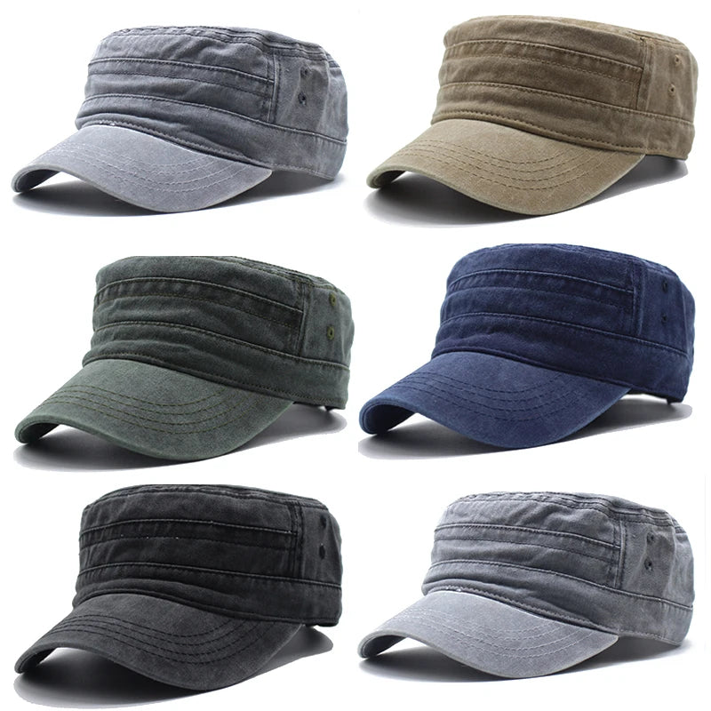 Washed Cotton Hat Men's Caps Flat Top Caps For Men Cadet Outdoor Cap Fishing Caps
