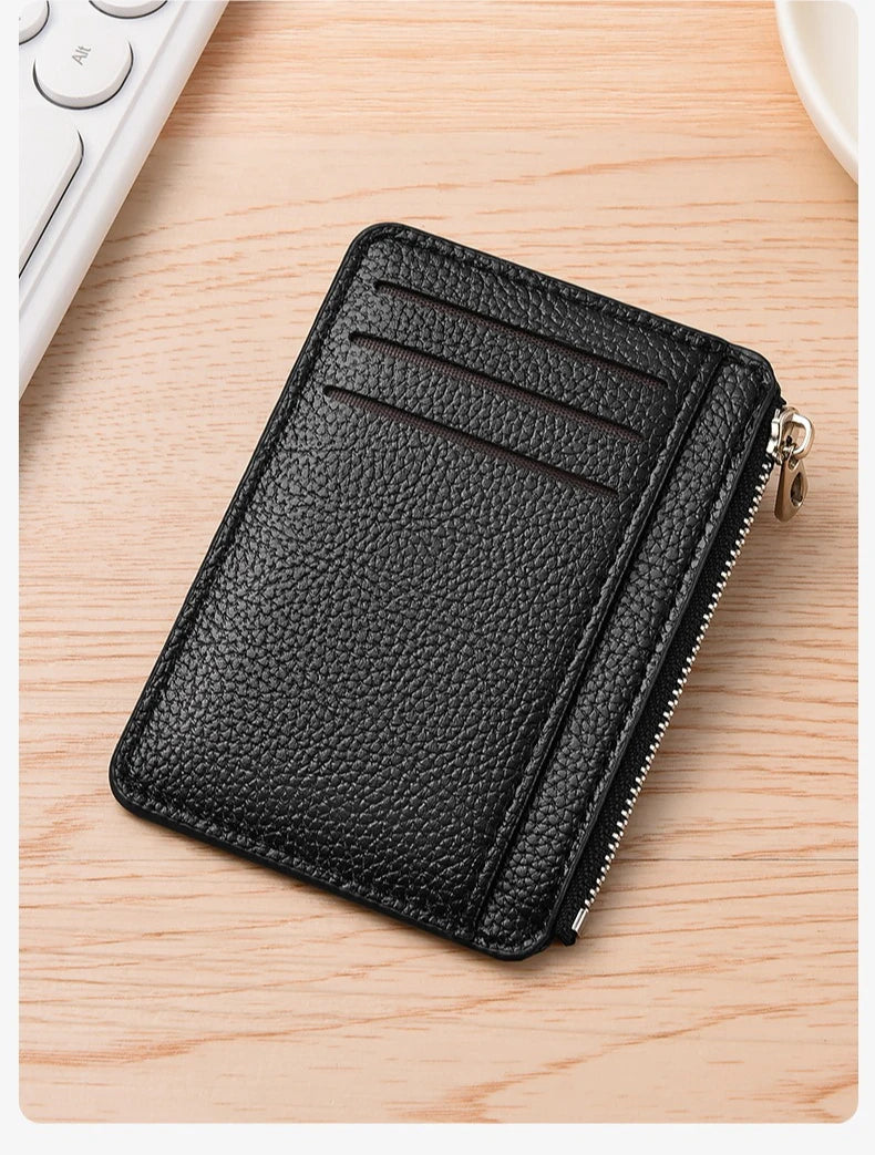 Slim Leather Wallet for Men Multi Slot Card Holder with Coin Pocket Black Brown Business Purse