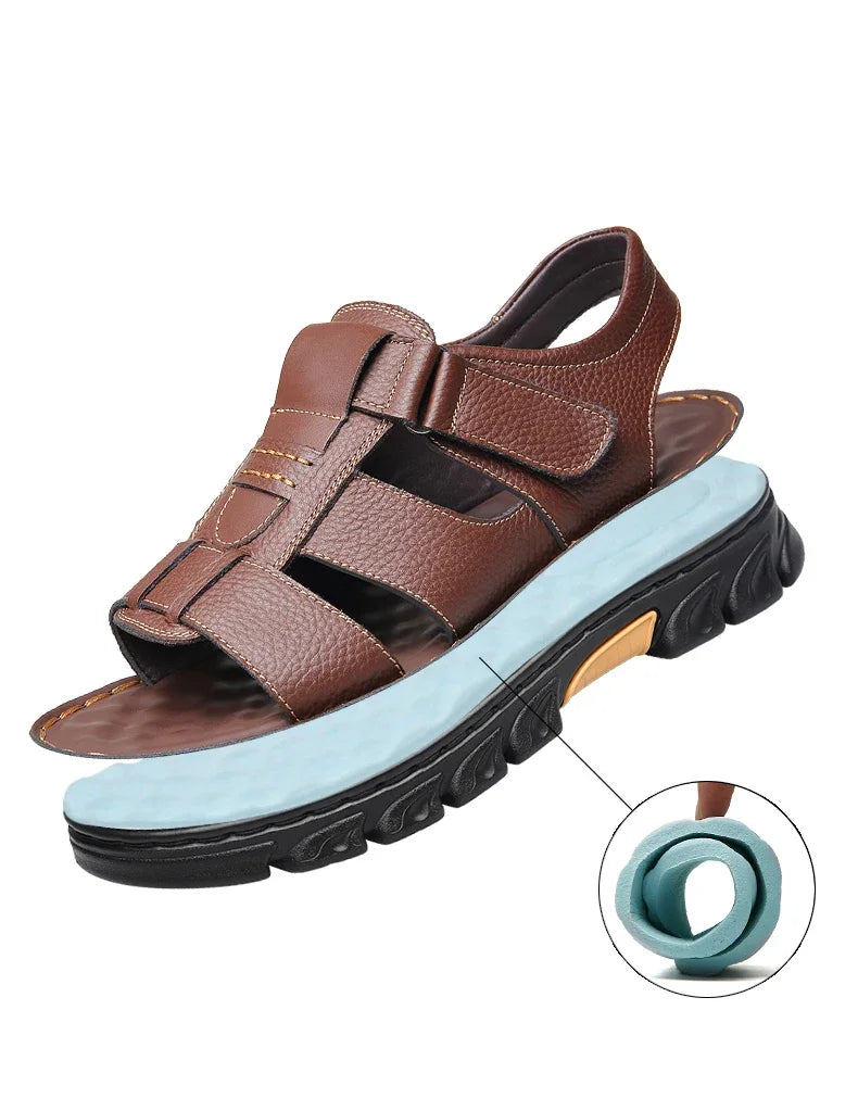 Men's Sandals Adjustable Solid Color Shoes Summer Casual Comfort with Durable Rubber Sole, Breathable PU for Outdoor Walking