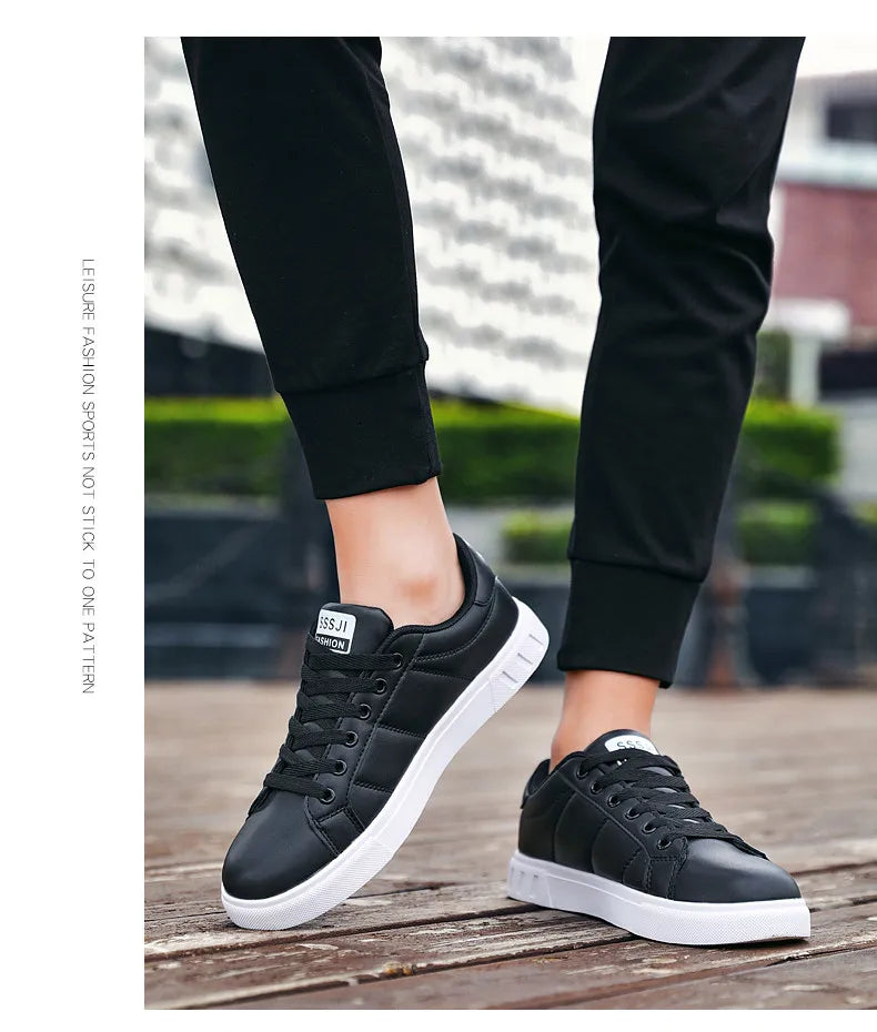Men's Casual Sports Shoes for Men Lightweight PU Leather Sneakers  Breathable Mens Flat WhiteTennis Shoes