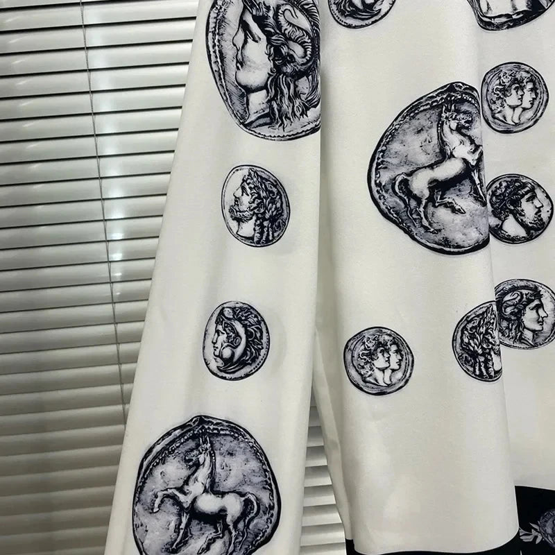 Men's shirt Vintage Character print 2025 Spring / Autumn Loose Version Classic Long-sleeved Lapel Fashion and leisure Top S-5XL