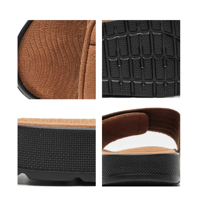 Men's Fashion Slippers Solid Color Flat Heel Retro Style Solid Color Ultra-light Soft Sole Silent Home Suede Casual Shoes