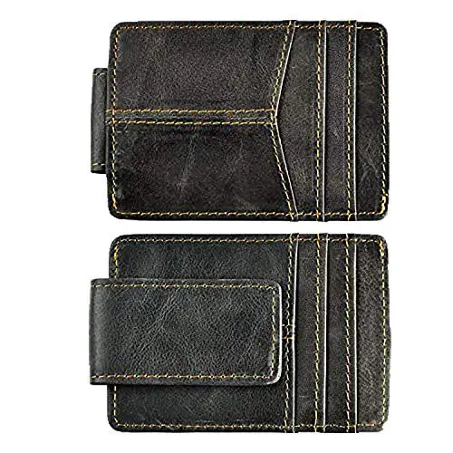 Leather Magnetic Money Clip Men Father's Day Gift Wallet Card Photo Holder Design Handy Front Pocket Wallet Mini Purse Male 1017
