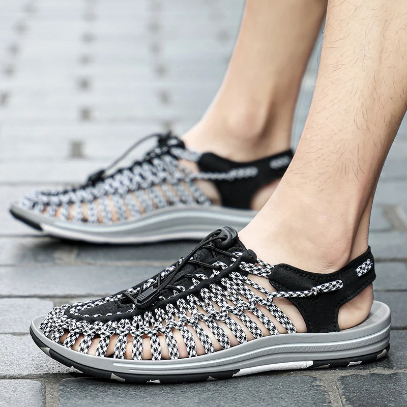 Summer Men Sandals Weaving Design Beach Sandals Breathable Casual Flat Roman Mens Shoes Outdoor Couples Sandals