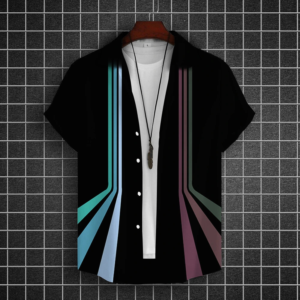 Simple Shirts For Men 3d Stripe Printed Men'S Clothing Loose Oversized And Blooms Casual Short Sleeved Daily Street Tops