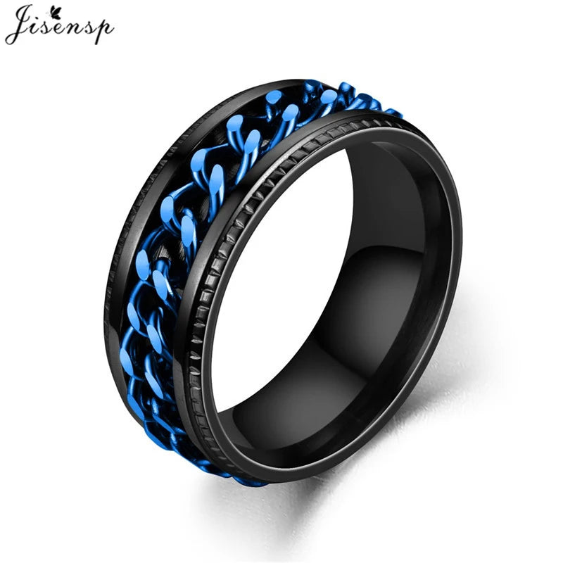 Stainless Steel Rotatable Chain Ring for Couples Jewelry Spinner Fidget Release Anxiety Ring Multifunctional Anillos De Ansiedad