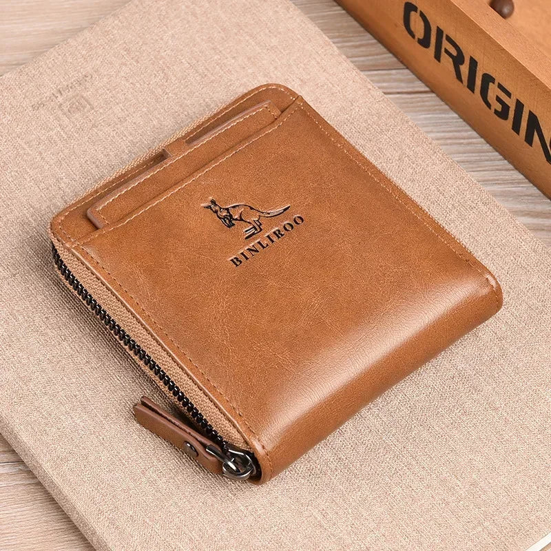 Leather Men’s Wallet Luxury Mens Purse Male Zipper Card Holders with Coin Pocket Rfid Wallets Gifts for Men Money Bag