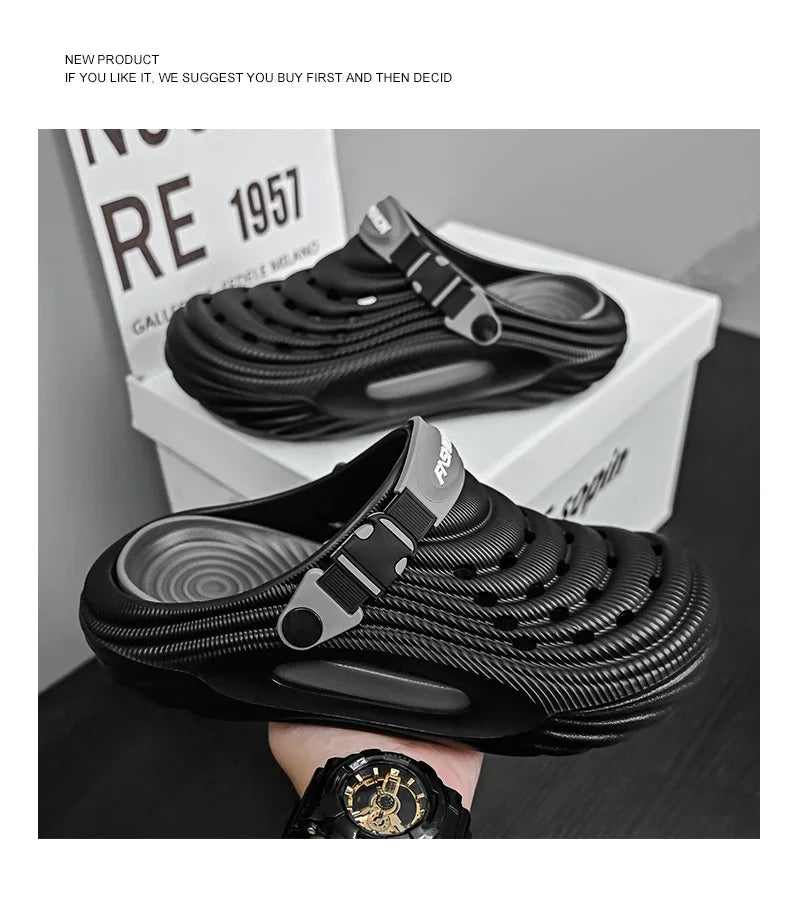 Summer Slippers for Men Driving Dual-Purpose Operating Room Baotou Clogs Soft Sole Outer Wear Home Casual Coconut Sandals