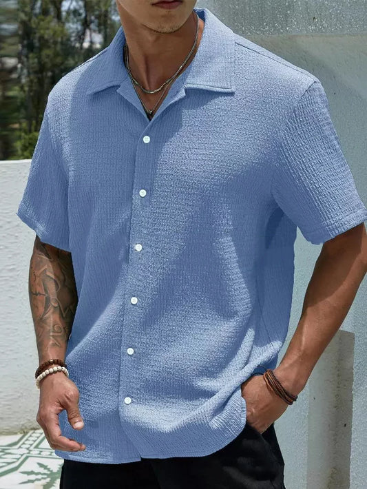 New Summer Men's Shirt - Short Sleeve Solid Color Relaxed Fit Casual Wear