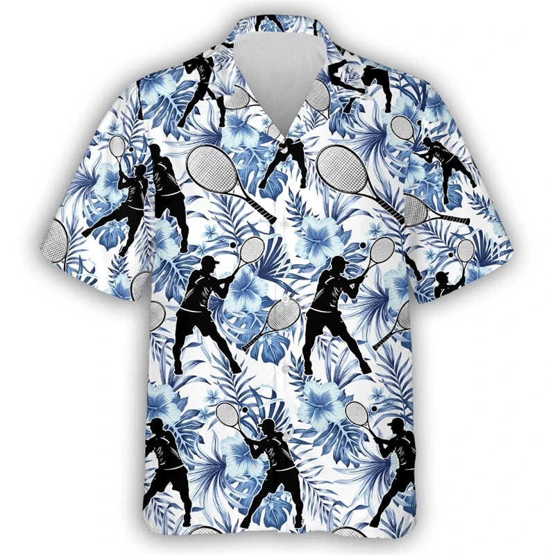 Tennis Lover Shirts For Men Clothes Fashion Sport  Beach Shirt Casual Female Lapel Blouse Hawaiian Ball Club Unisex Button Tops