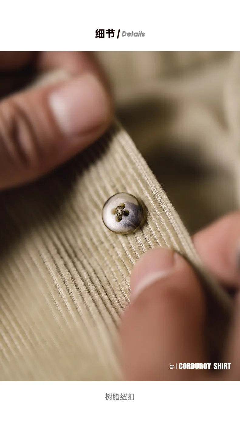 Maden Men's Shirt Casual Corduroy Long Sleeve Shirts Slim Fit Overcoat Spring Fleece Jacket Men's Clothing Retro Fashion Blouses