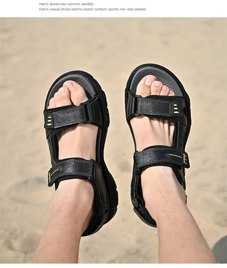 New Summer Men Genuine Leather Sandals Classic Casual Shoes Men Outdoor Beach Sandals Roman Summer Men's Water Shoes Size 38-46
