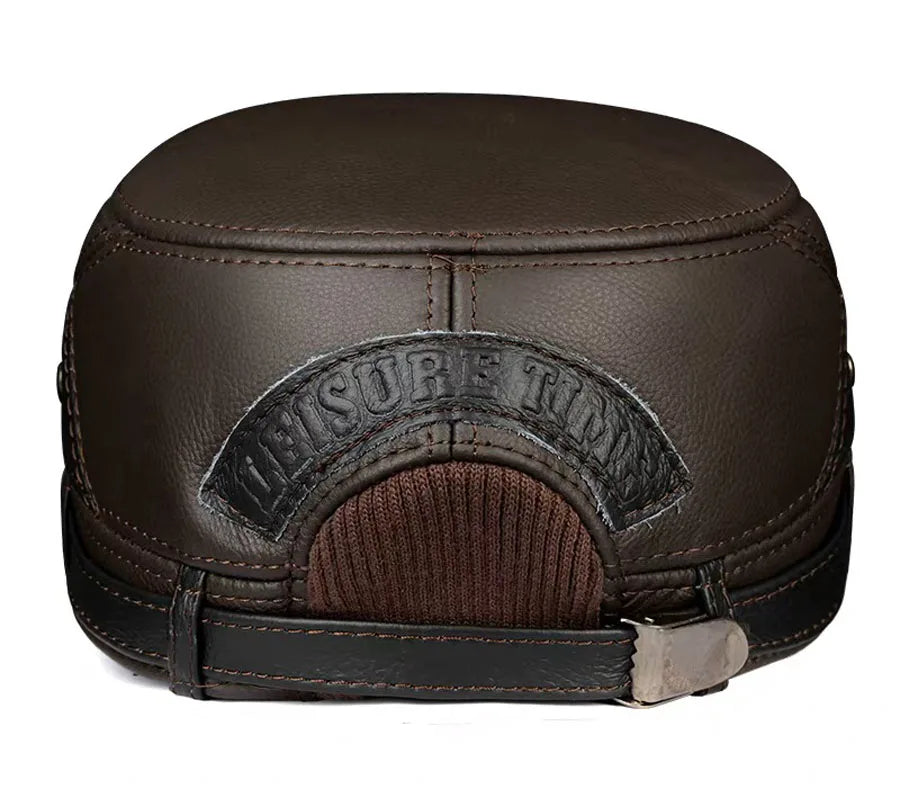 New 2024 Winter Men Genuine Leather Baseball Cap Earmuffs Flat Hat Male Keep Warm Leisure 57-60 cm Adjustable Gorro Cow Skin Cap