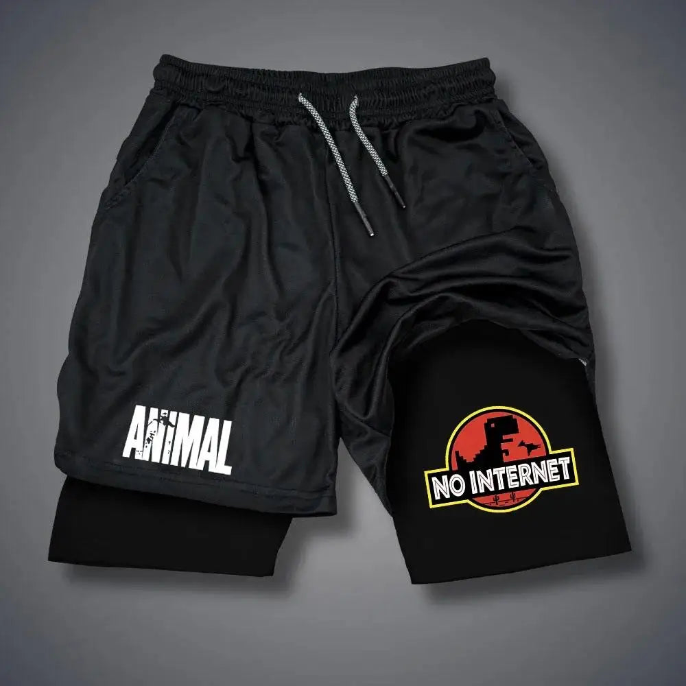 Men's Shorts Summer Double Layer Letter Print Quick Drying Pants Fitness Tracksuit Beach Short Cartoon Duck