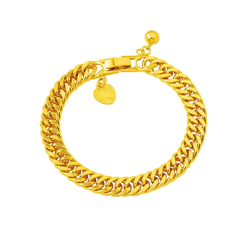 Goldpure Luxury 24K 9999 Pure Gold real gold Women's Bell Clasp Boss Bracelet Chain Bracelet