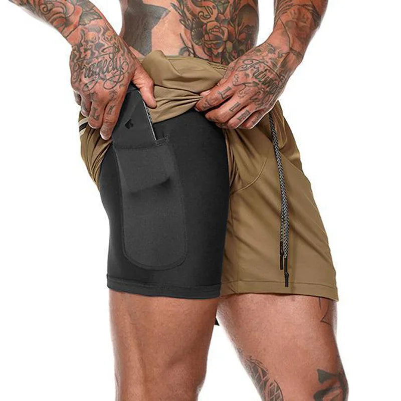 Men Sport Shorts Sportswear Double-deck Running Shorts 2 In 1 Beach Bottoms Summer Gym Fitness Training Jogging Short Pants Men