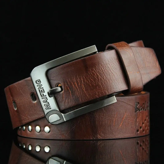 Men's Genuine Leather Belt Luxury High Quality Classic Buckle Business Cowboy Vintage Waistband Alloy Belts