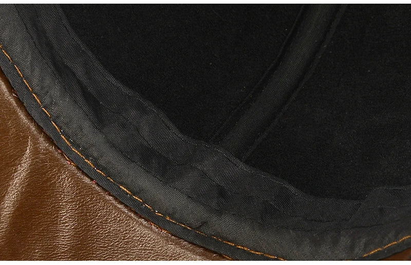 2025 New Style Men Cowhide Hat Winter Warm Outdoor Protect Ear Real Leather Adjustable Baseball Cap Men Real Cowhide Leather Cap
