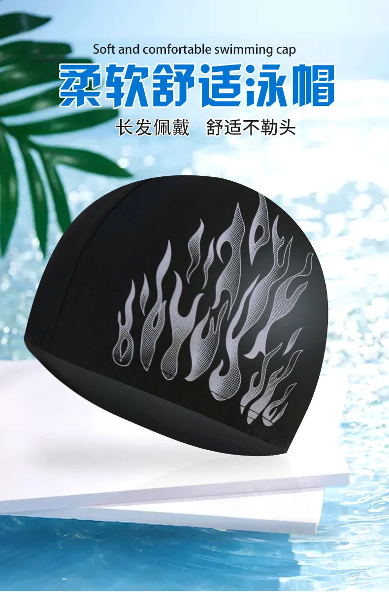 Men's Swimming Caps Large Size High Elastic Breathable Nylon Swim Cap Fashion Printing Ear Protection Men Male Swimming Cap Hat