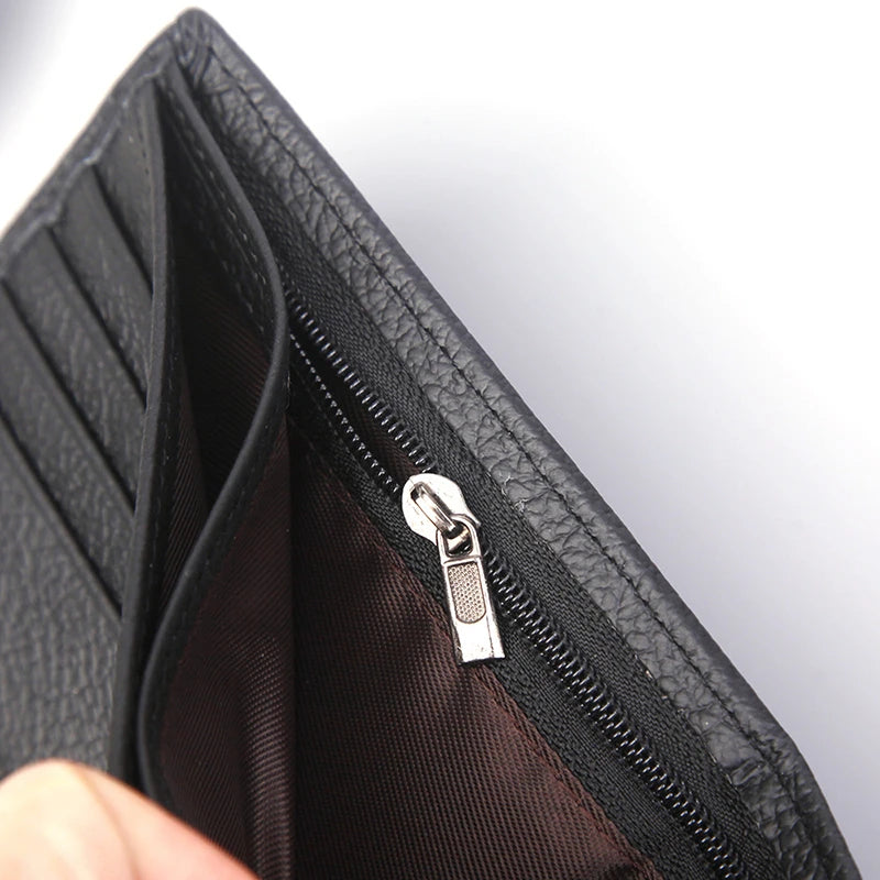 Genuine Leather Men Wallets Classic Free Engraving Name Zipper Purse Man Card Horder Famous Brand Quality Male Wallet For Boy