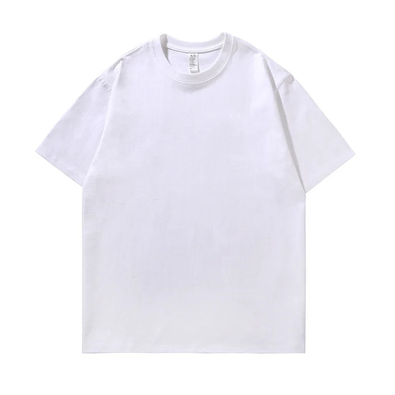 200G 100% Cotton T-shirts For Men solid color  Oversized Basic T Shirt Drop-Shoulder Tshirt Streetwear Tops monochrome Tee