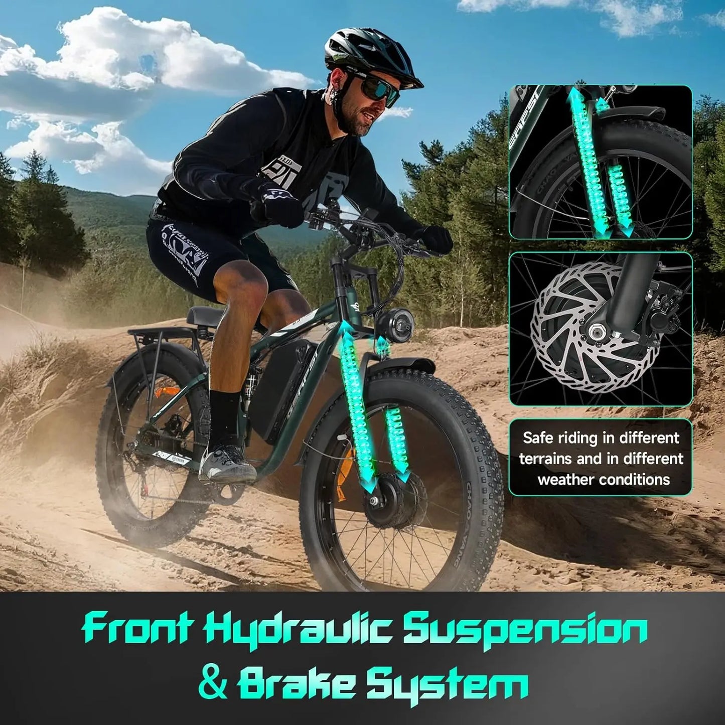 BAOLUJIE Peak 5000W Electric Bikes for Adults，Electric Dirt E Bike，26 Inch Fat Tire Dual Motor Ebike Mountain Electric Bicycle