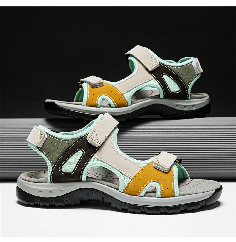 New Summer Leather Women's Sandals Fashion Design Breathable Women Casual Shoes Women Outdoor Beach Flat Sandals Big Size 42