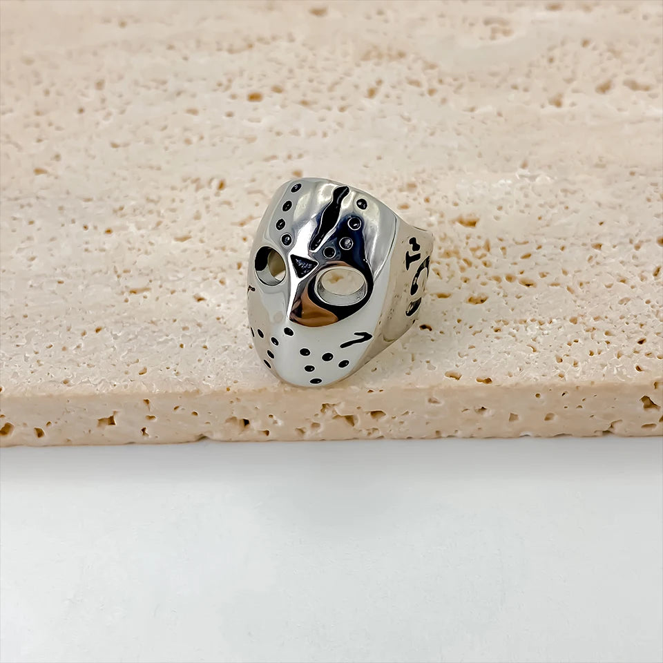 eManco Stainless Steel Mask Shape Prom Men's Titanium Ring 2025 New Pre-Owned Punk Vintage Metal Accessories Wholesale