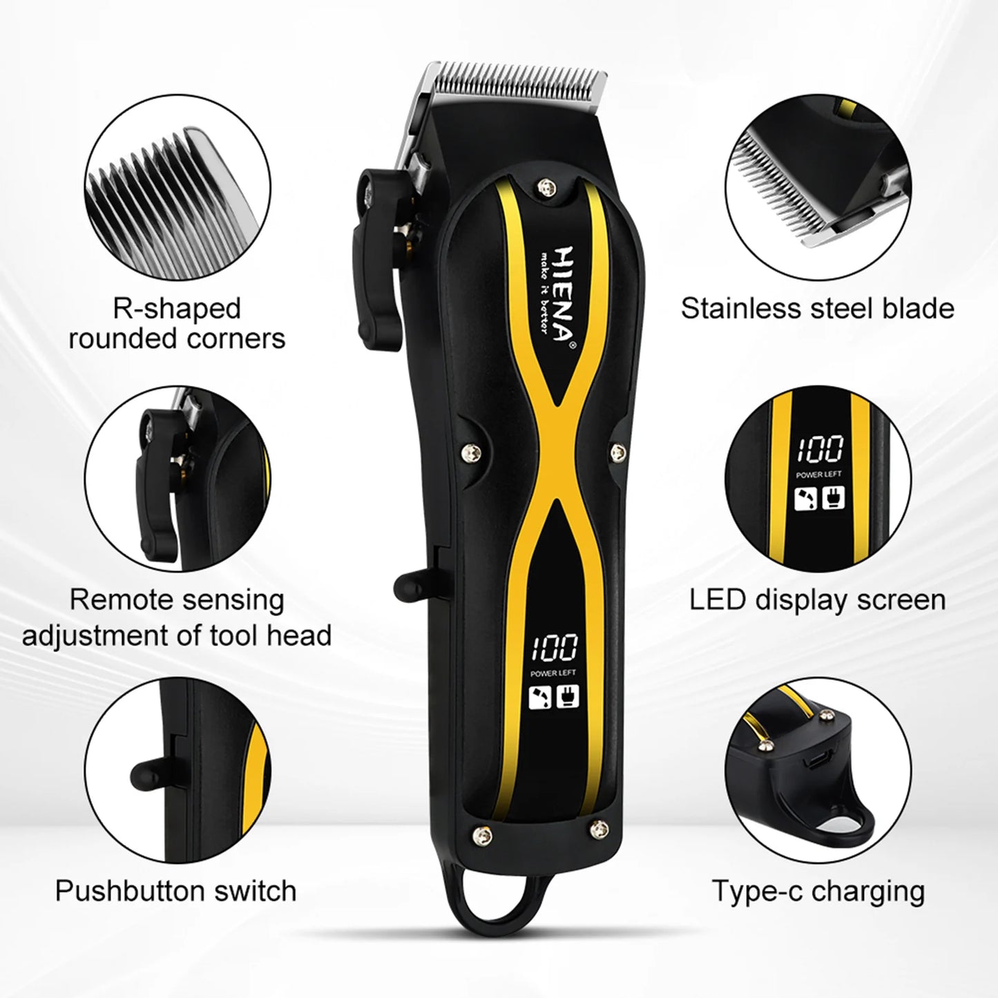 HIENA Hair Clippers for men Rechargeable Cordless Hair Trimmer Head Shavers haircut Professional barber hair cutting machine