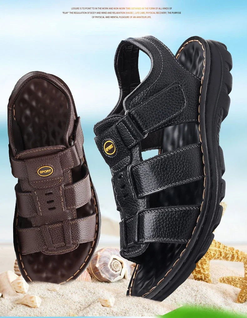 Genuine Leather Men Sandals High Quality Causal Shoes for Men Outdoor Non-slip Beach Shoes Fashion Designer Cowhide Men Slippers