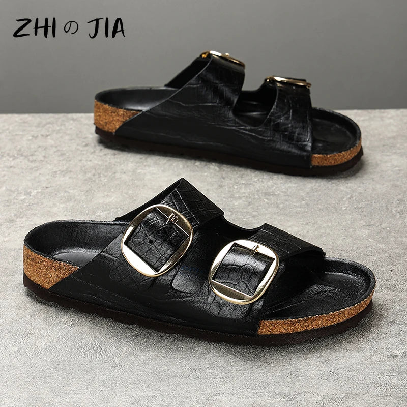 Couple's New Genuine Leather Slippers Summer Men's and Women's Water Beach Shoes Casual Sports Sandals Non slip Breathable Shoes