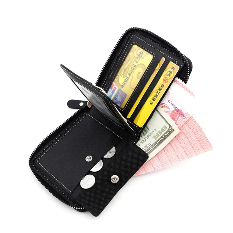 Leather Men’s Wallet Luxury Mens Purse Male Zipper Card Holders with Coin Pocket Rfid Wallets Gifts for Men Money Bag