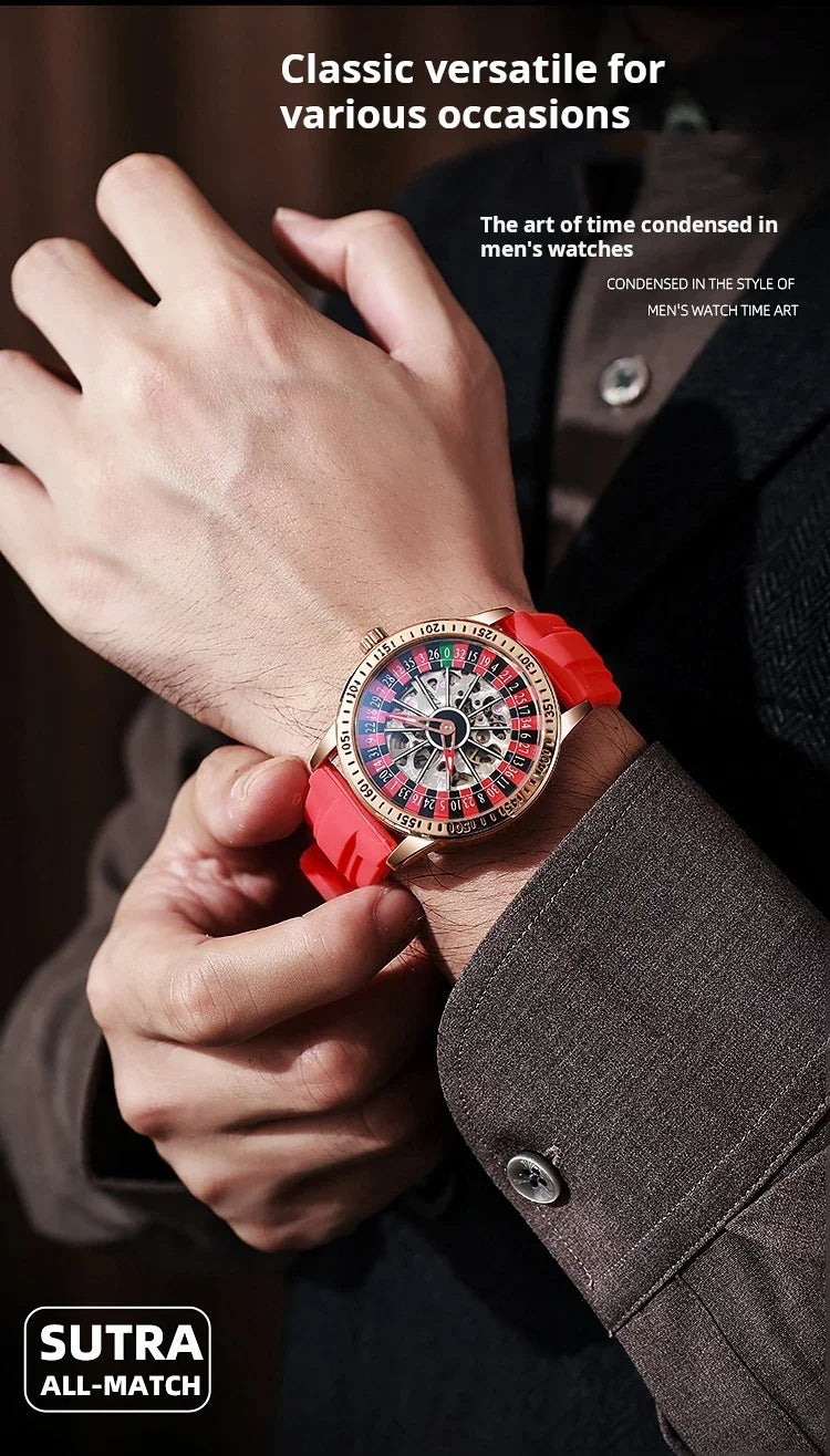 Men Mechanical Watch Automatic Luxury Gambling Rotating Plate Dial Wristwatch Man Casual Waterproof Luminous Clock Reloj Hombre