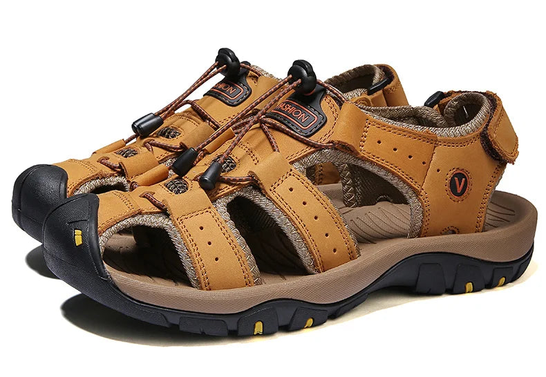 Summer Men Sandals Genuine Leather Mens Casual Shoes Outdoor Men Leather Sandals for Men Beach Shoes Roman Shoes Plus Size 38-48