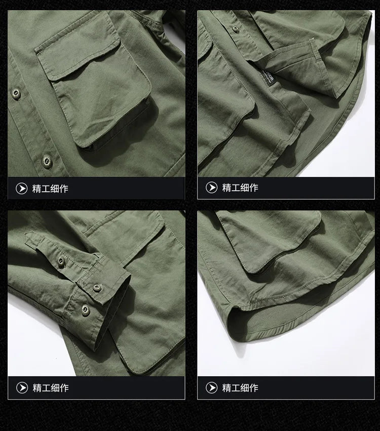 2025 new new men's long-sleeved shirt autumn and winter youth casual overalls fashion trend solid color shirt top