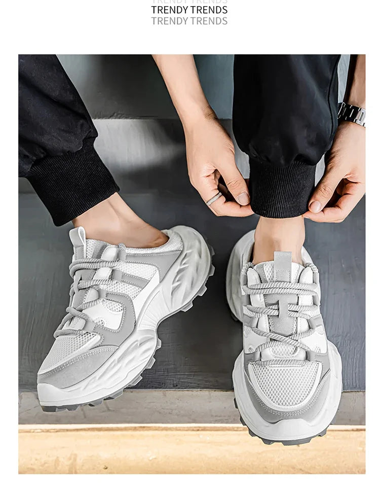 Sneakers for Men Fashion Green Half Breathable Summer Chunky Shoes Men Streetwear Platform Sneakers Man Sports Casual Shoes 2025