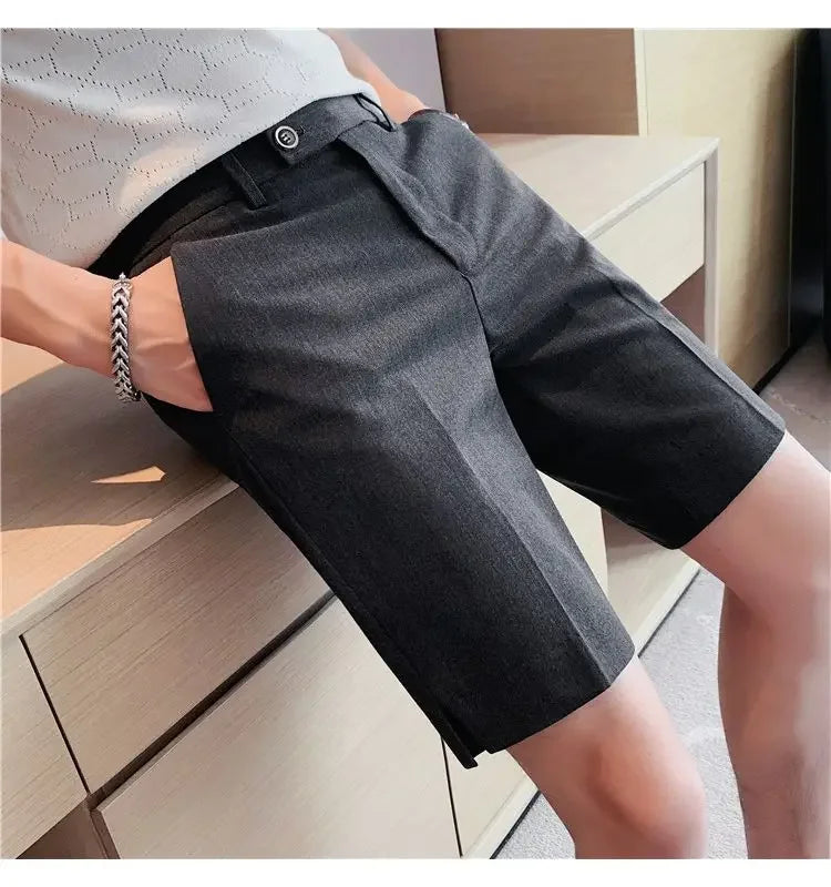 Suit Shorts Summer Men's Pants Straight-leg Casual Handsome Small Trousers Versatile Five-quarter Pants Loose Causal Chic Pants