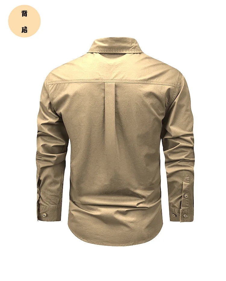 2025 new new men's long-sleeved shirt autumn and winter youth casual overalls fashion trend solid color shirt top