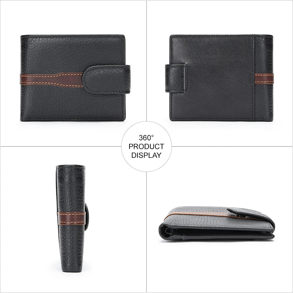 Business Leather Wallet for ID Porte Cartes Card Case Paper Money Photo Ticket Slots Passport Cover Snap Long Short Male Wallet