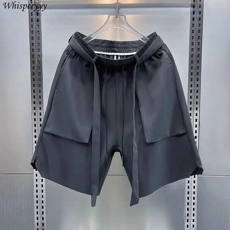 Summer New Shorts Men Thin Casual Loose Tooling Five-point Pants Solid Pocket Pantalones Cortos Hombre Elastic Waist Sweatpants