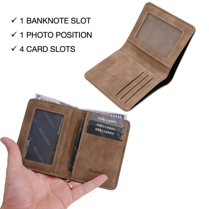 Men's Wallet Slim Sanded Leather Multi Card Holder Minimalist Casual Business Wallet for Men Compact Multi Function Short Wallet