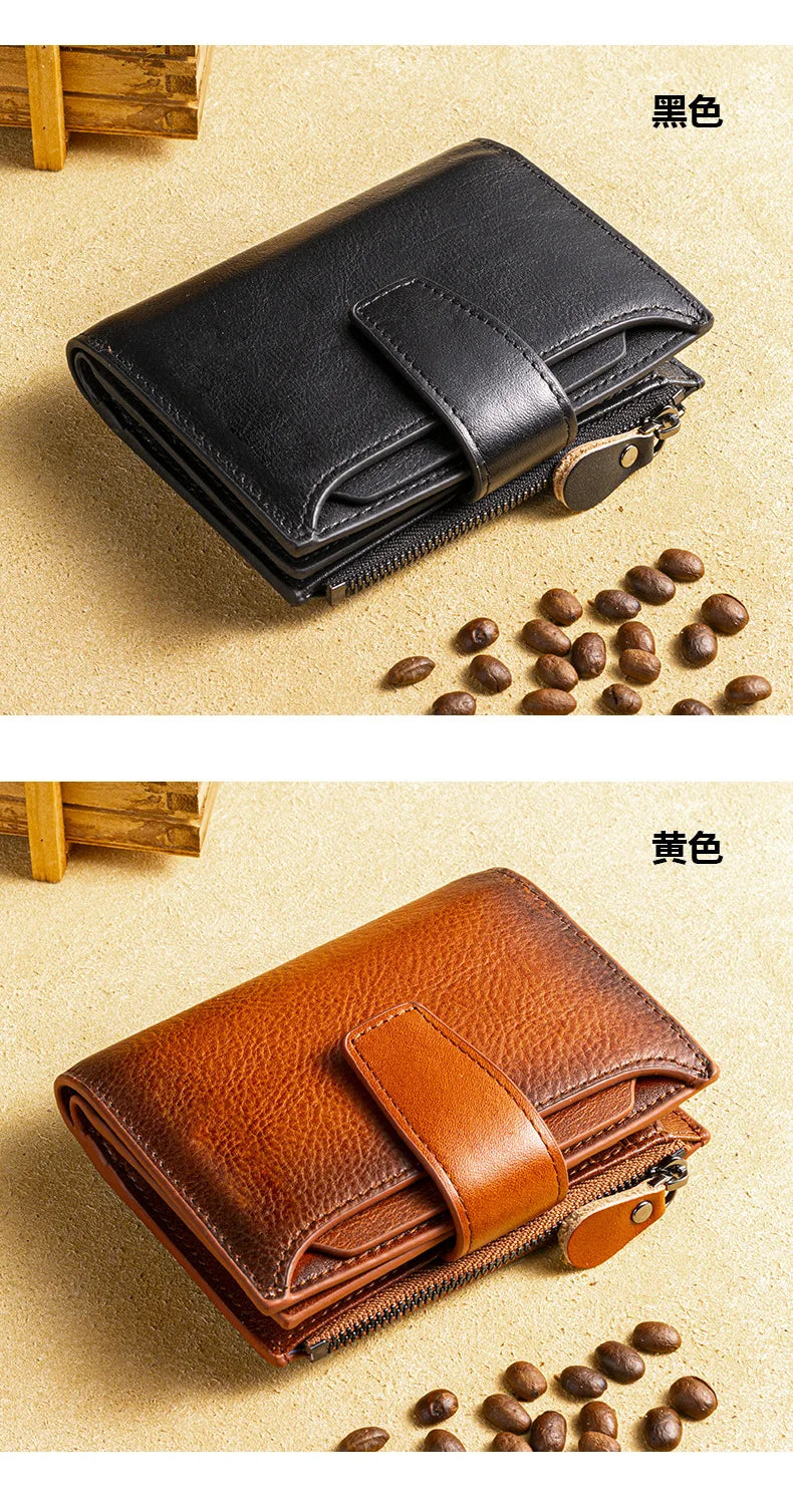 Short Genuine leather Wallet for Man Daily Real Cow Leather Purse 2025 New Boys RFID Card Holder Coin Purse