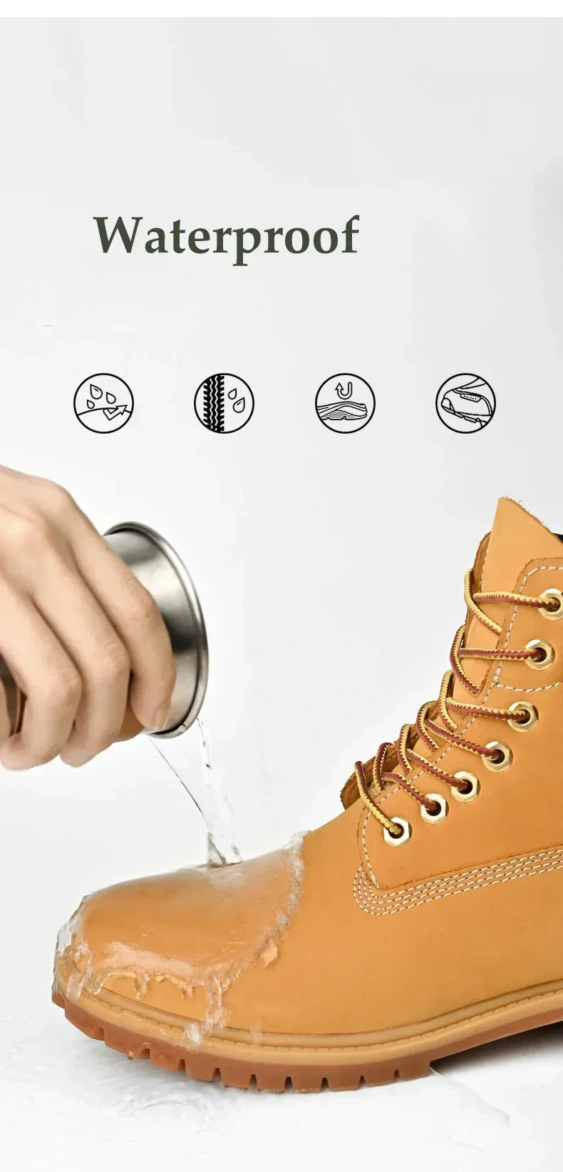 Men Boots High Top Boots Men's Leather Shoes Winter Fashion Plush Warm Shoes Outdoor Sneakers Lace Up Non-Slip Ankle Boots Male