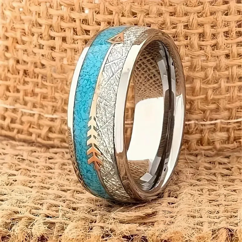 Fashion Deer Family Black Hunting Stainless Steel Rings for Men Women KOA Wood Inlay Beveled Polished Edge Wedding Bands Jewelry