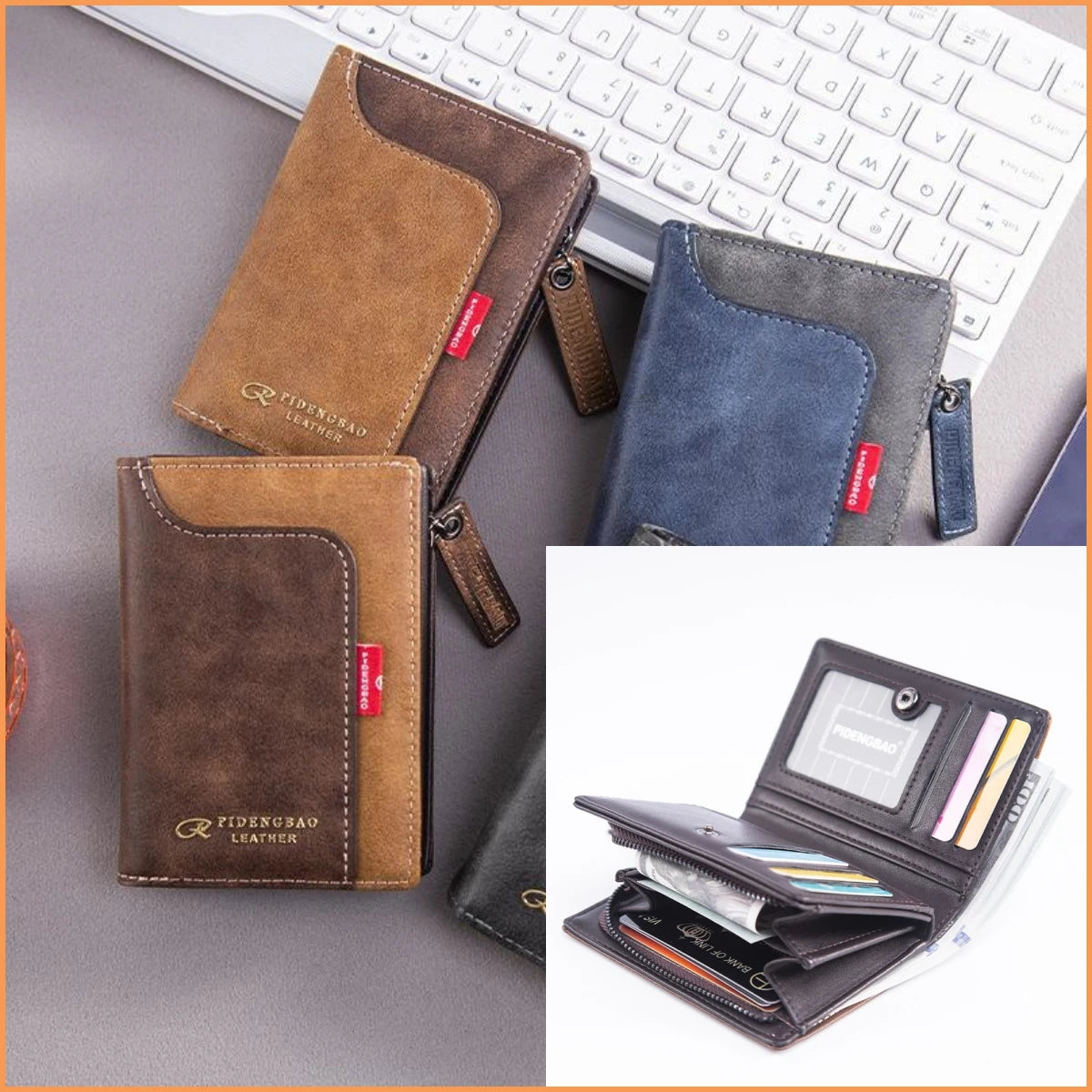 Trendy Wallet Men's PU Leather Male Short Zipper Simple Card Holder Soft Leather Money Clip Retro Coin Purse Gifts for Students