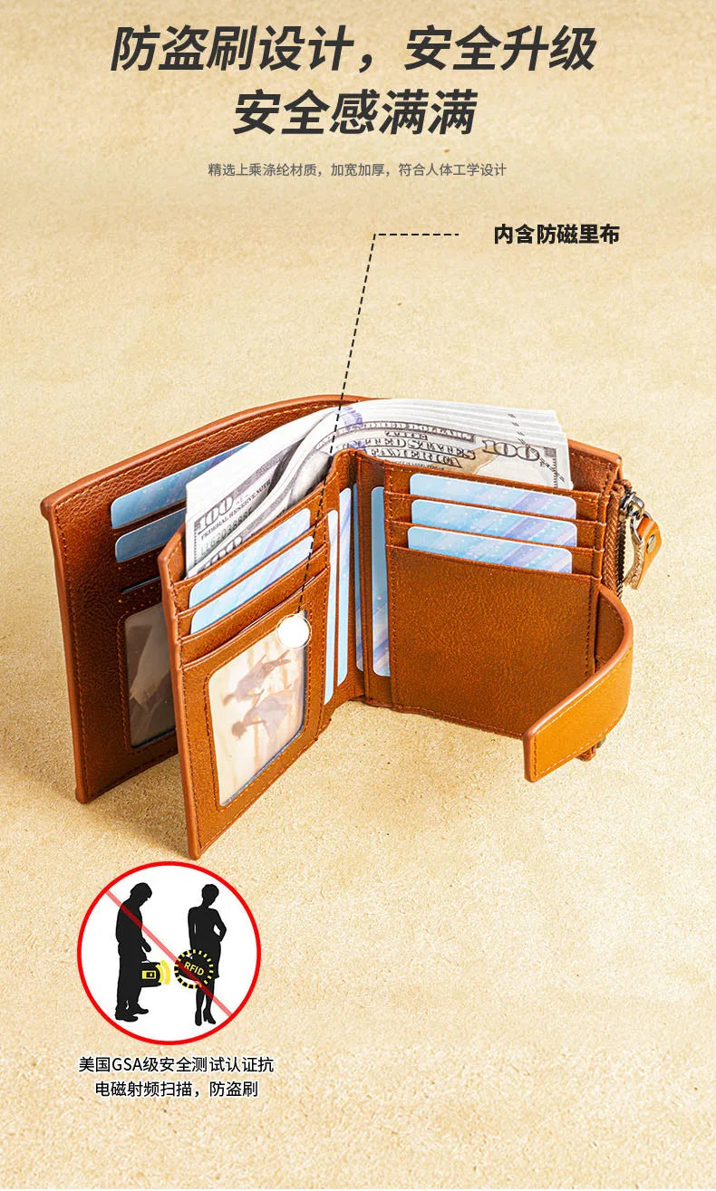 Short Genuine leather Wallet for Man Daily Real Cow Leather Purse 2025 New Boys RFID Card Holder Coin Purse