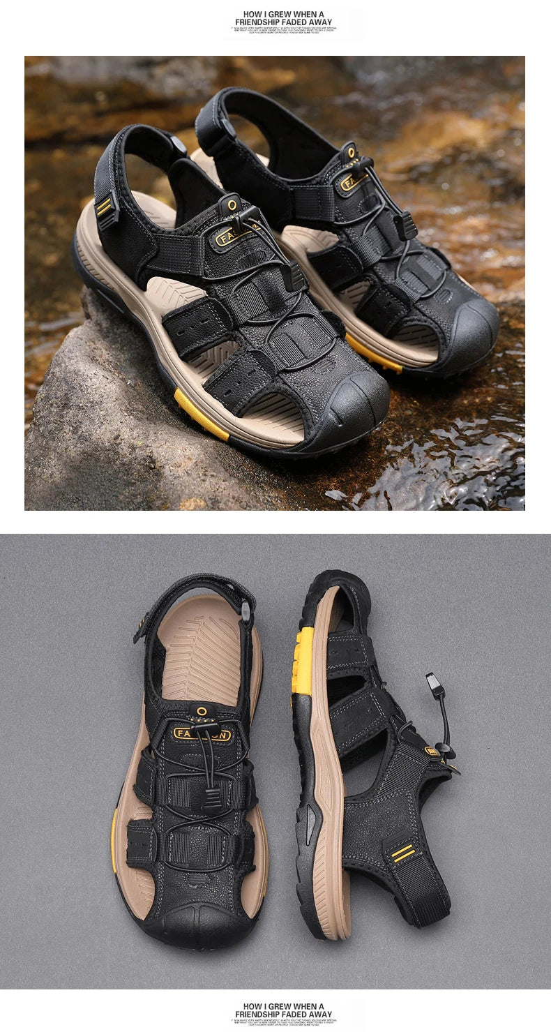 Summer Men Sandals Genuine Leather Mens Casual Shoes Outdoor Men Leather Sandals for Men Beach Shoes Roman mens Shoes