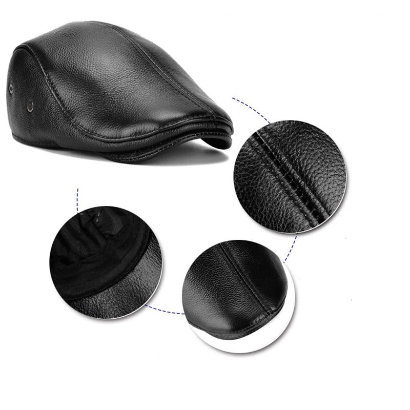 Men's outdoor leather hat winter Berets male warm Ear protection cap 100% genuine leather dad hat wholesale Leisure