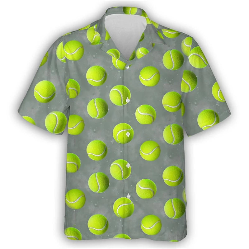 Tennis Lover Shirts For Men Clothes Fashion Sport  Beach Shirt Casual Female Lapel Blouse Hawaiian Ball Club Unisex Button Tops