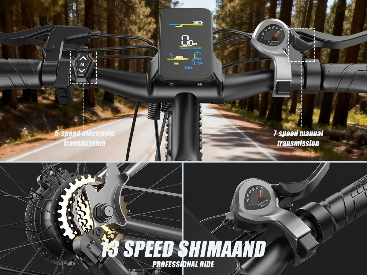 UPlee G73 Adults Electric Bike 740W Motor Electric Bicycle 48V 13AH removable battery e bike 26"Tire Mountain Electric Dirt Bike